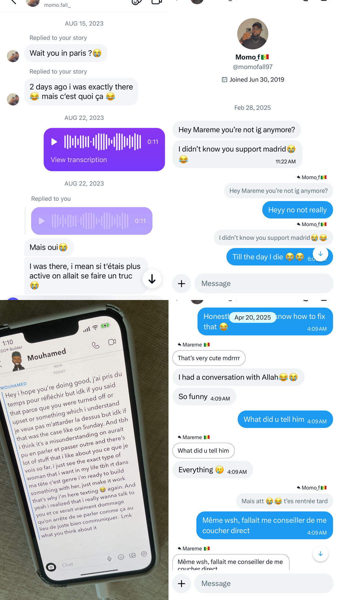 screenshots from our chats